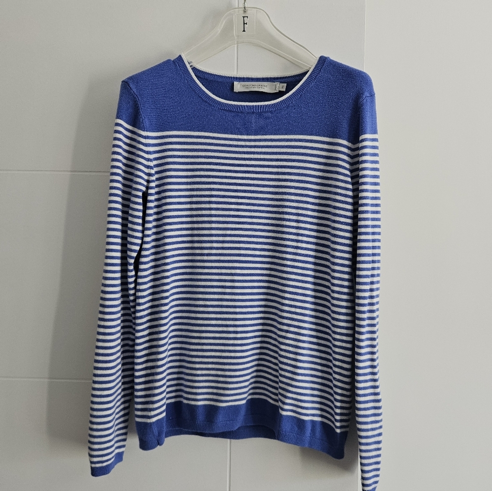 Simons S Striped Knit Crewneck Sweater Pullover Top Small Medium